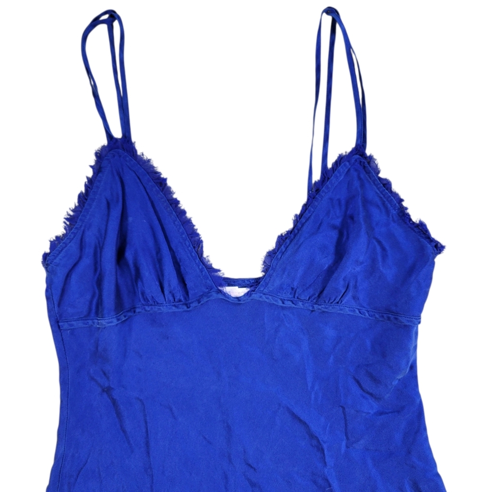 VTG Victoria's Secret Womens Dress S Royal Blue Y2K Silk Babydoll Slip Raw‎ Edge - Picture 5 of 15